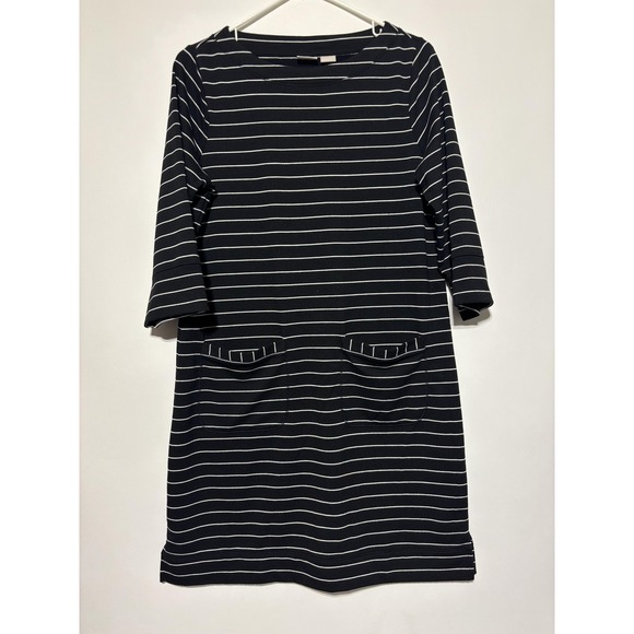 Chico's Dresses & Skirts - Chicos Zenergy Womens 1 (US 8/10) Black White Striped Pockets 3/4 Sleeve Dress